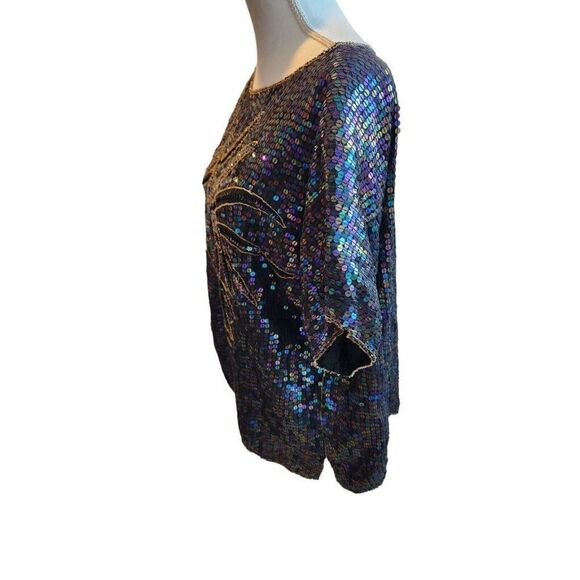 Vintage 80s Beaded Sequined Sequins Top Blouse Size 20 Batwing Sleeve Era Tour - Picture 3 of 6